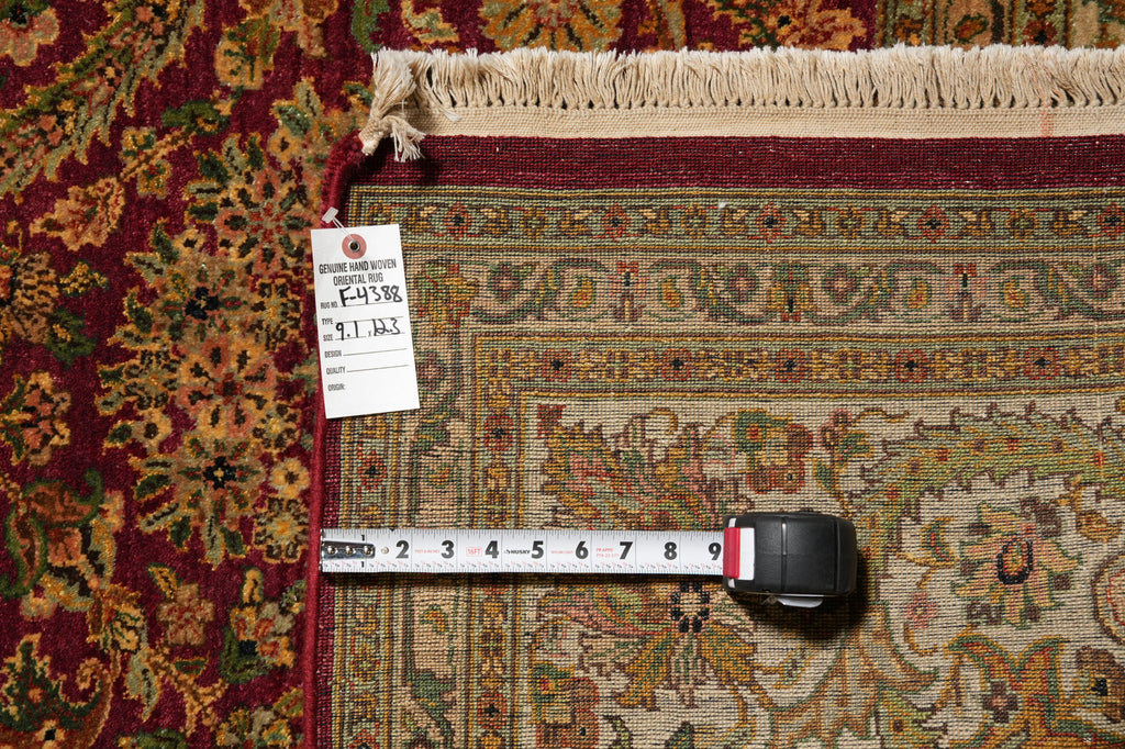 9.1 x 12.3 Quality Natural Wool Detailed Hand-Knotted Carpet Burgundy Gold #F-4388