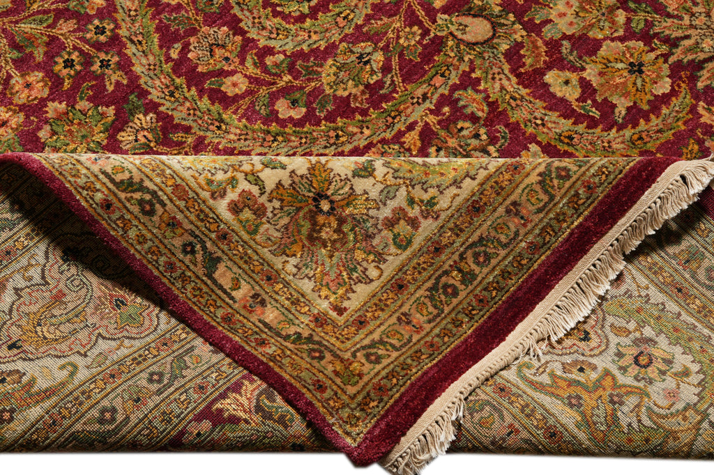 9.1 x 12.3 Quality Natural Wool Detailed Hand-Knotted Carpet Burgundy Gold #F-4388
