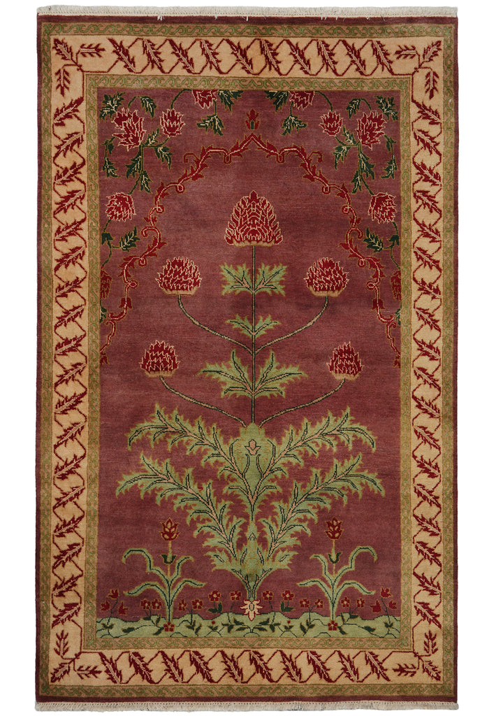 5 x 8 Handmade Agra Rug PURPLE Intersting Pattern - India #PIX-17983
