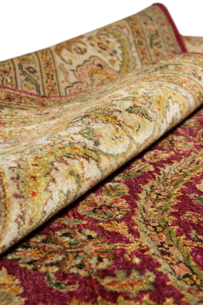 9.1 x 12.3 Quality Natural Wool Detailed Hand-Knotted Carpet Burgundy Gold #F-4388