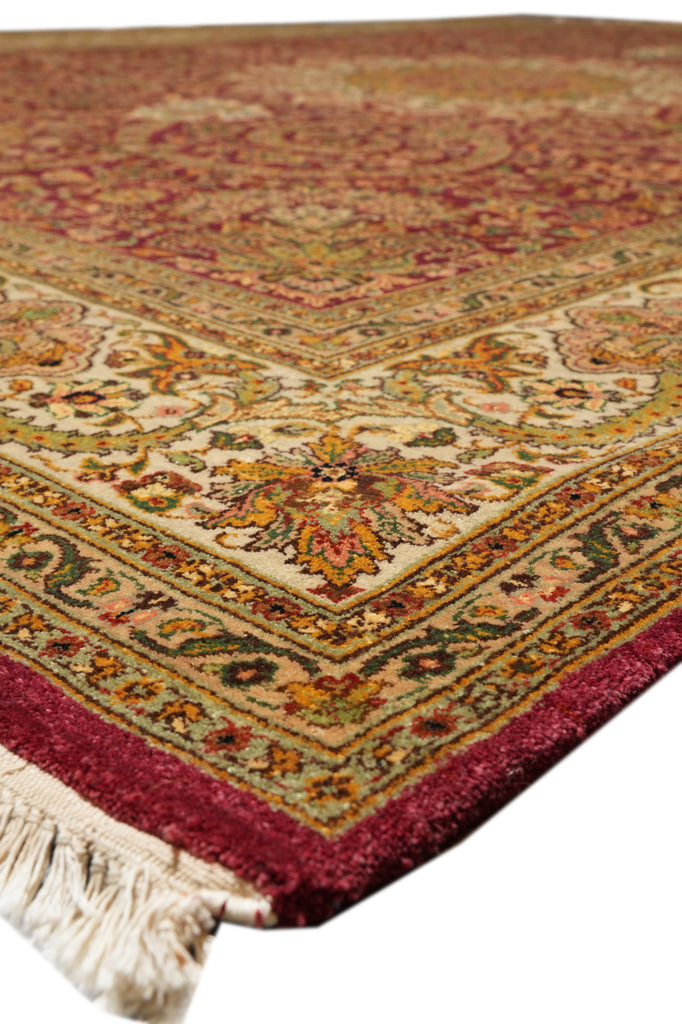 9.1 x 12.3 Quality Natural Wool Detailed Hand-Knotted Carpet Burgundy Gold #F-4388