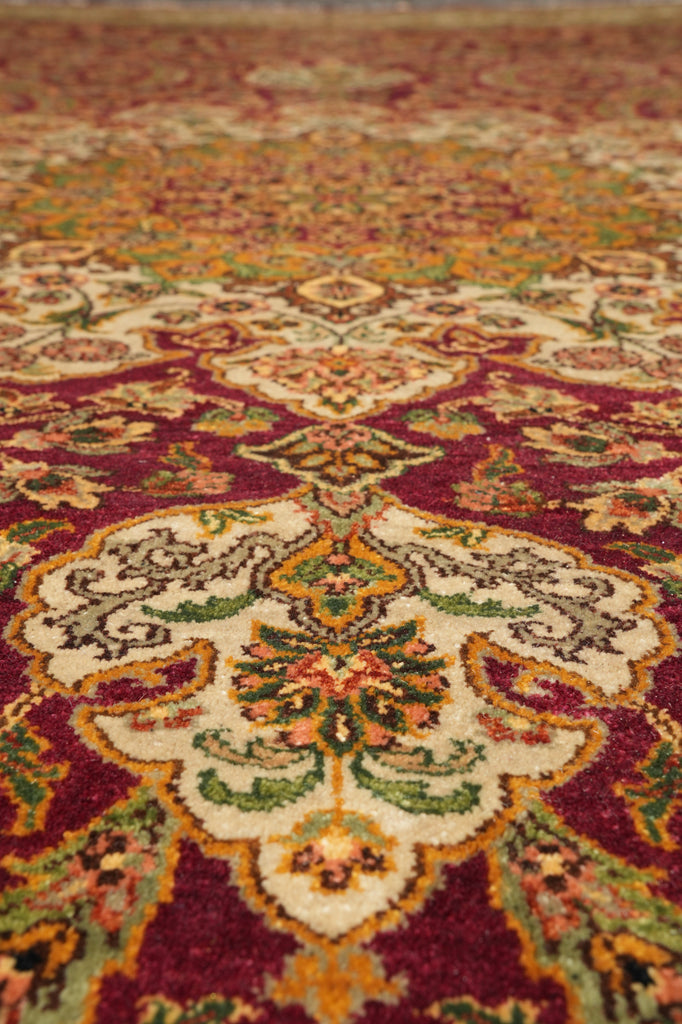 9.1 x 12.3 Quality Natural Wool Detailed Hand-Knotted Carpet Burgundy Gold #F-4388