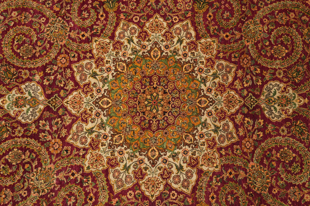 9.1 x 12.3 Quality Natural Wool Detailed Hand-Knotted Carpet Burgundy Gold #F-4388