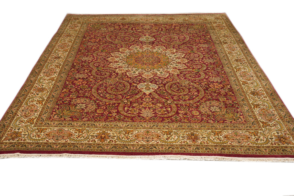 9.1 x 12.3 Quality Natural Wool Detailed Hand-Knotted Carpet Burgundy Gold #F-4388