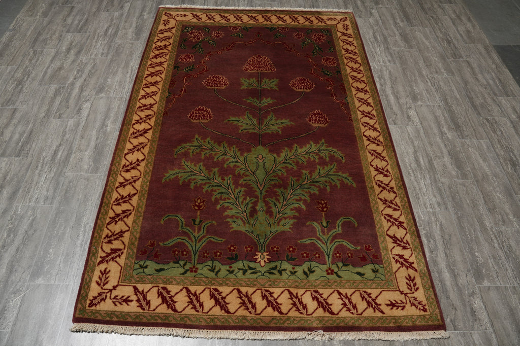 5 x 8 Handmade Agra Rug PURPLE Intersting Pattern - India #PIX-17983