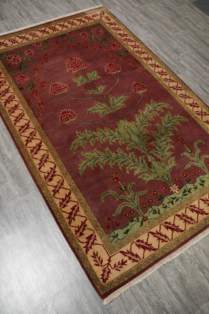 5 x 8 Handmade Agra Rug PURPLE Intersting Pattern - India #PIX-17983