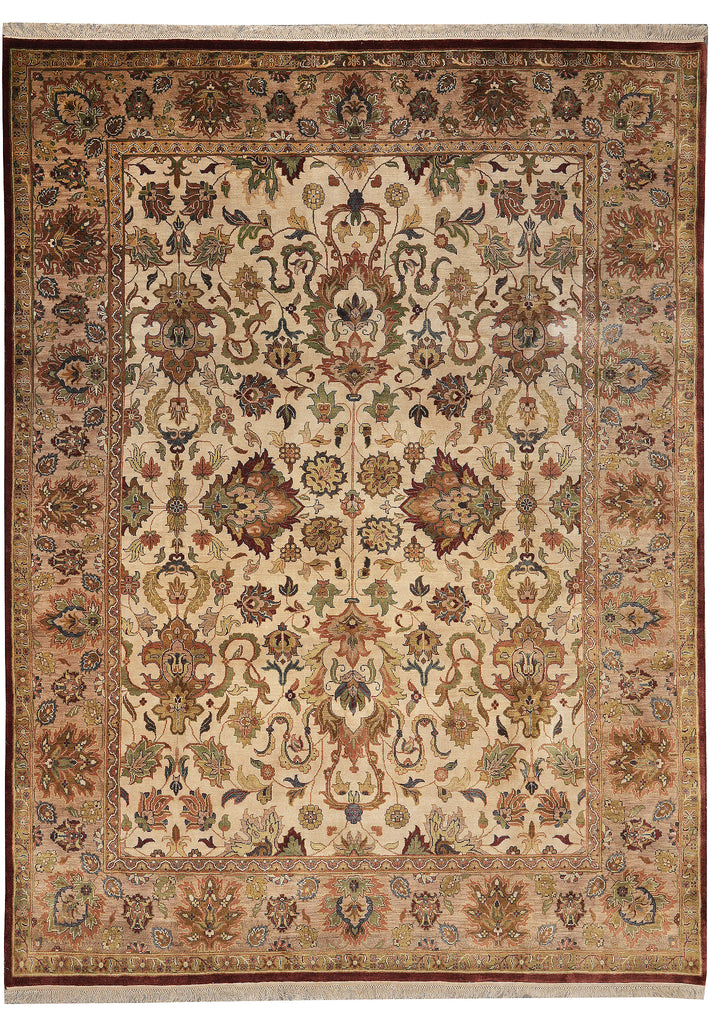 9 x 12 Quality Hand-Knotted Wool Agra Rug Beige Gold #F-4389