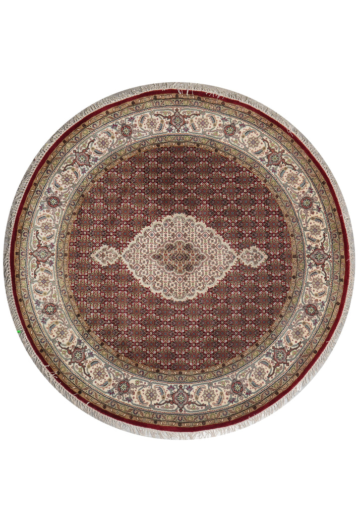 6 Feet Round Mahi Tabriz Quality Rug Wool and Silk Handmade India