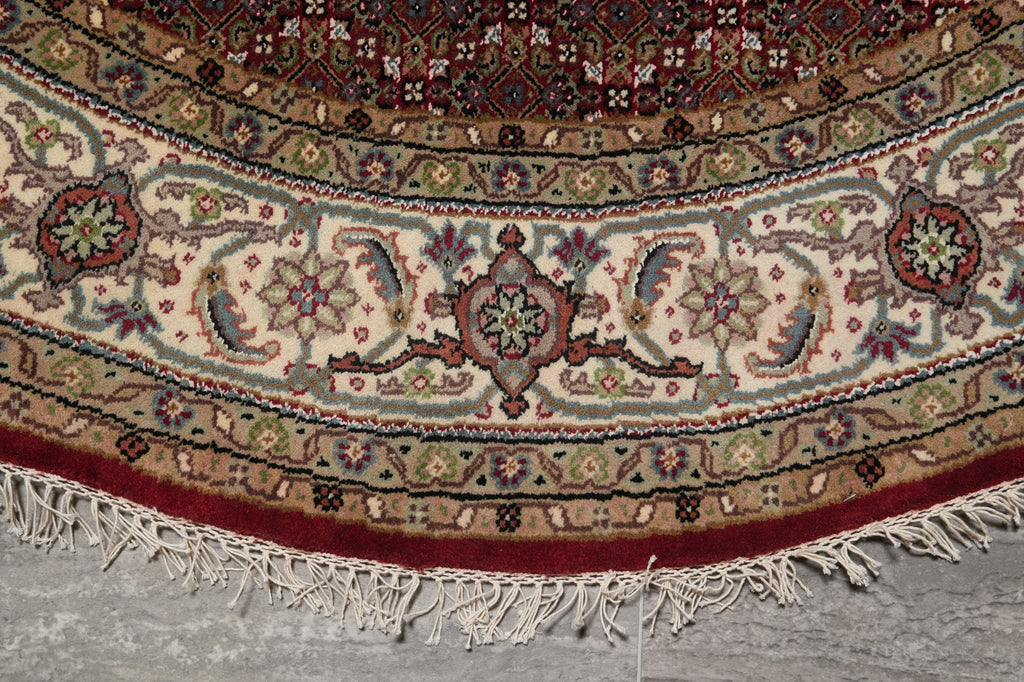 6 Feet Round Mahi Tabriz Quality Rug Wool and Silk Handmade India #F-4634