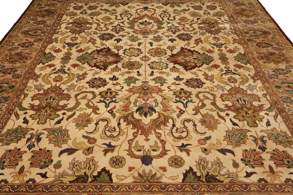 9 x 12 Quality Hand-Knotted Wool Agra Rug Beige Gold #F-4389