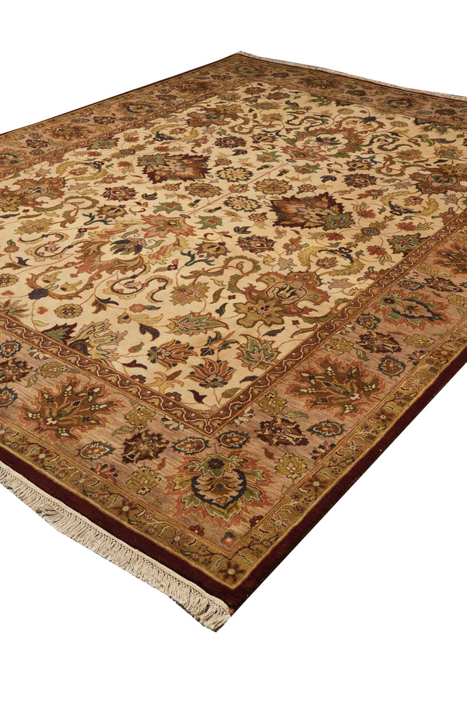 9 x 12 Quality Hand-Knotted Wool Agra Rug Beige Gold #F-4389