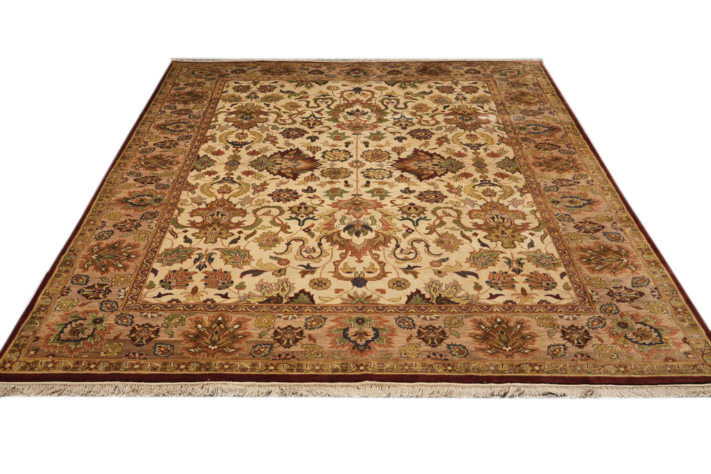 9 x 12 Quality Hand-Knotted Wool Agra Rug Beige Gold #F-4389