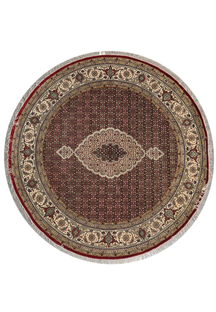 6 x 6 Feet Round Mahi Tabriz Quality Wool and Silk Handmade Rug