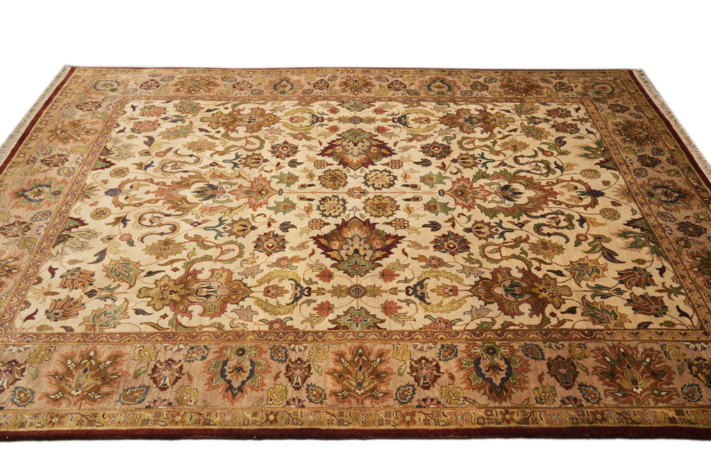 9 x 12 Quality Hand-Knotted Wool Agra Rug Beige Gold #F-4389