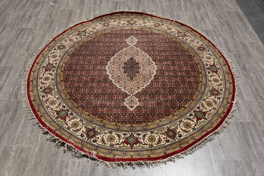 6 x 6 Feet Round Mahi Tabriz Quality Wool and Silk Handmade Rug #F-4635