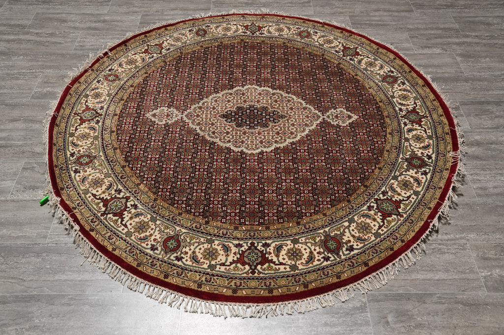 6 x 6 Feet Round Mahi Tabriz Quality Wool and Silk Handmade Rug #F-4635