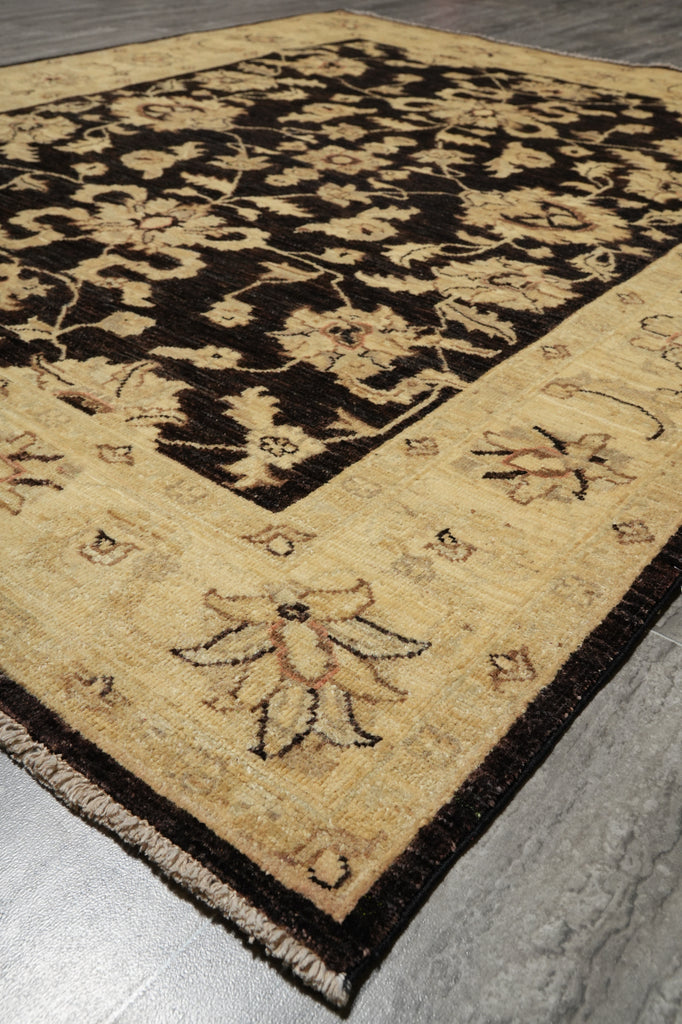 5 x 6.3 Brown Ziglar Rug Handmade Pakistan Natural Wool #PIX-25370