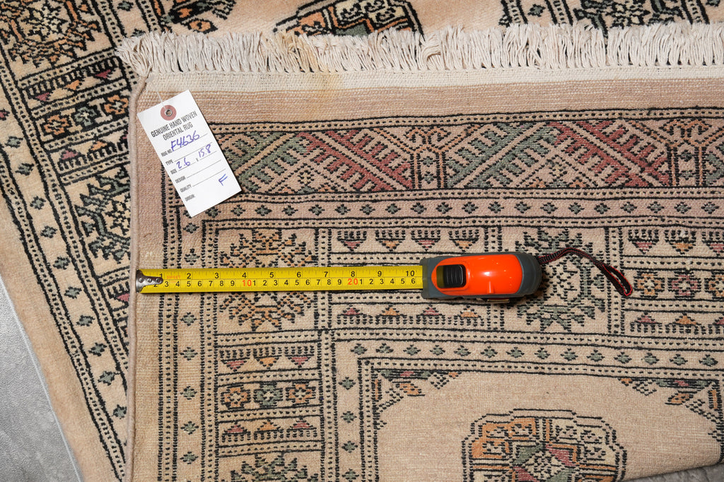 2.6 x 15.8 Beige Bokhara Rug Handmade in Pakistan #F-4636