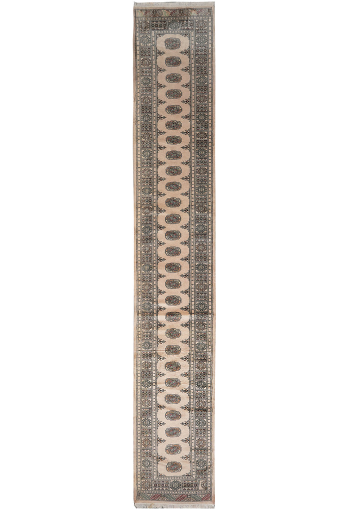 2.6 x 15.8 Beige Bokhara Rug Handmade in Pakistan