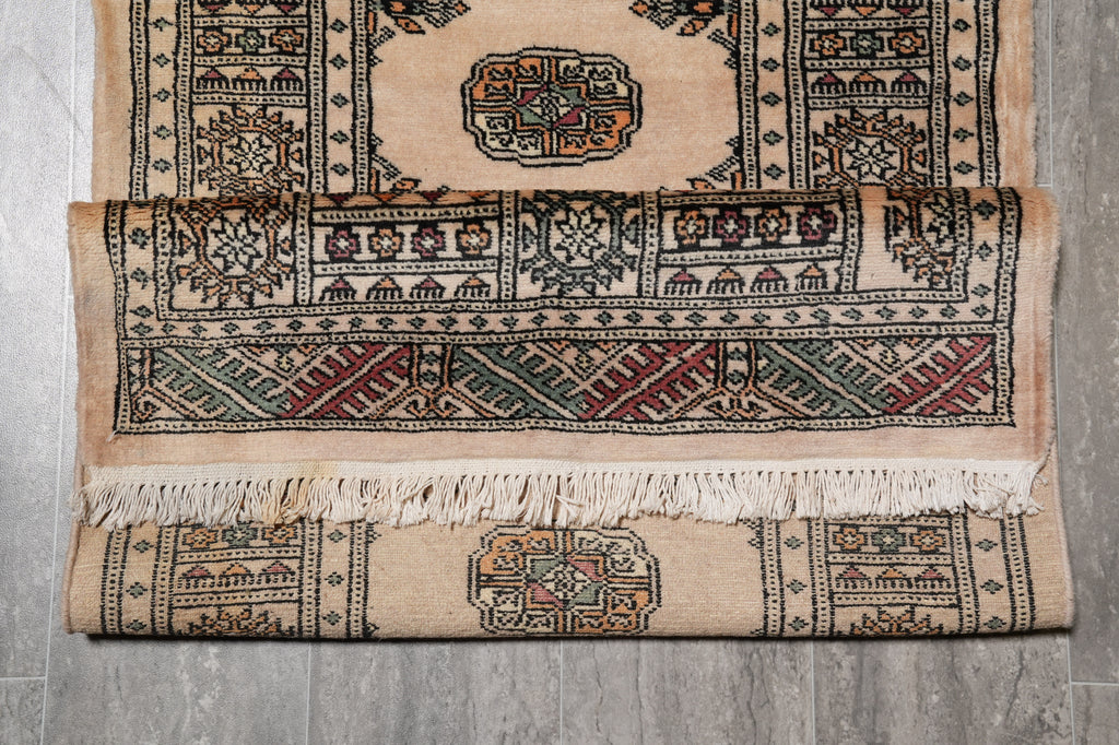 2.6 x 15.8 Beige Bokhara Rug Handmade in Pakistan #F-4636