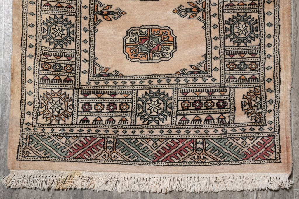 2.6 x 15.8 Beige Bokhara Rug Handmade in Pakistan #F-4636