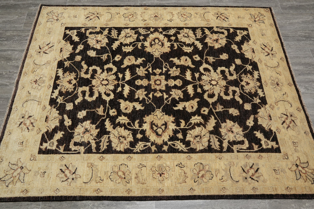 5 x 6.3 Brown Ziglar Rug Handmade Pakistan Natural Wool #PIX-25370