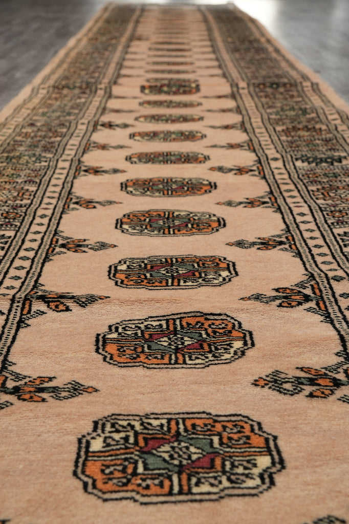 2.6 x 15.8 Beige Bokhara Rug Handmade in Pakistan #F-4636