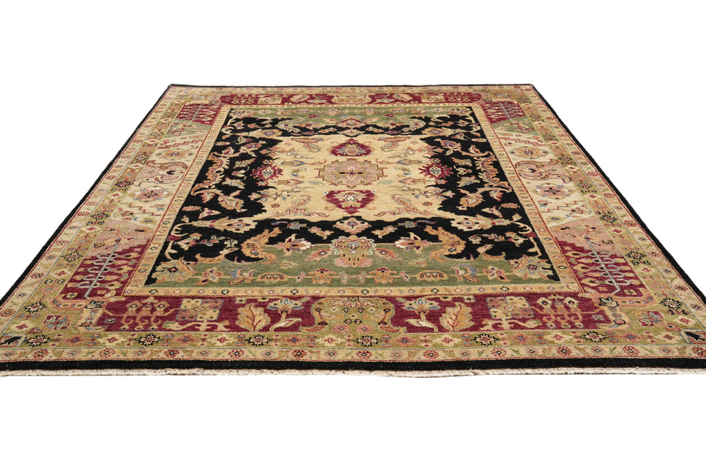 8.4 x 11.5 Jaipur Handmade Wool Rug Black Burgundy #LA-52992