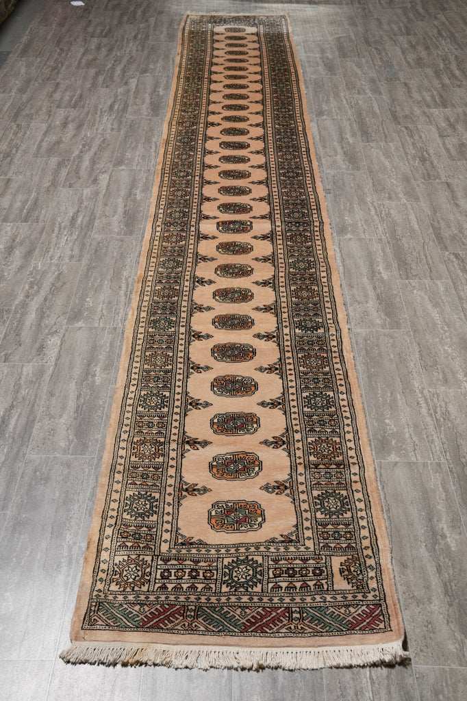 2.6 x 15.8 Beige Bokhara Rug Handmade in Pakistan #F-4636