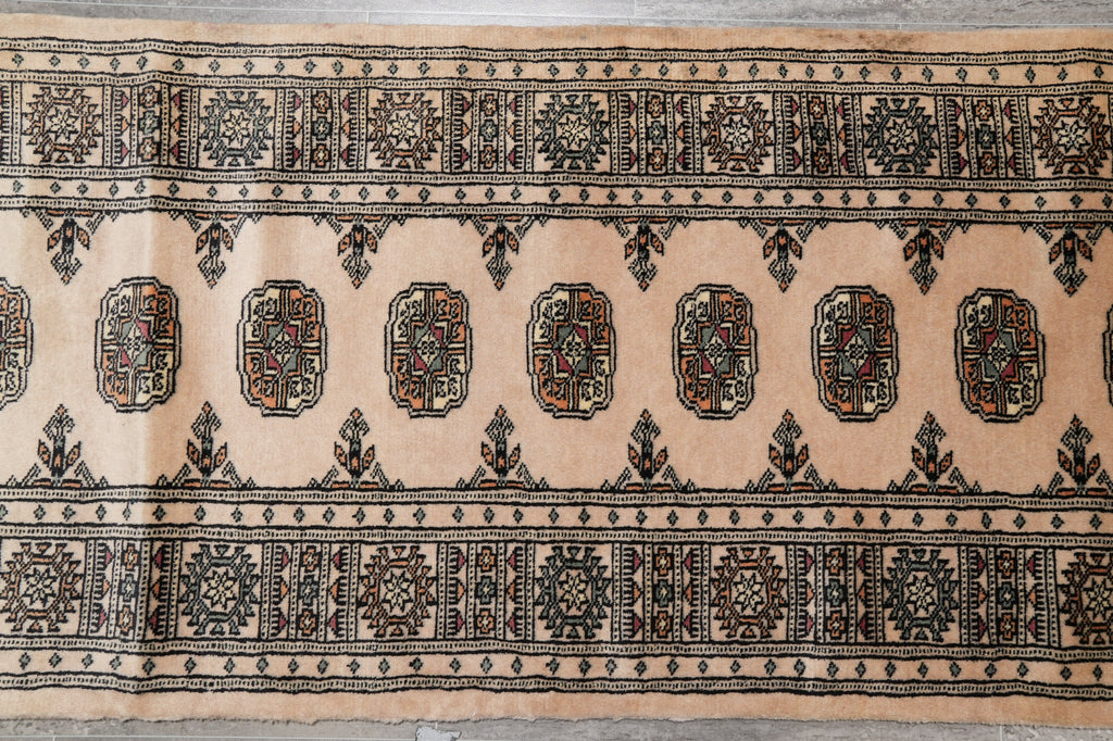 2.6 x 15.8 Beige Bokhara Rug Handmade in Pakistan #F-4636