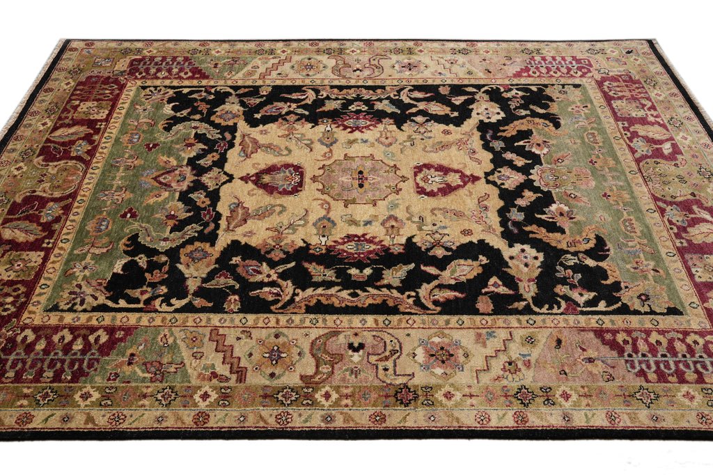 8.4 x 11.5 Jaipur Handmade Wool Rug Black Burgundy #LA-52992