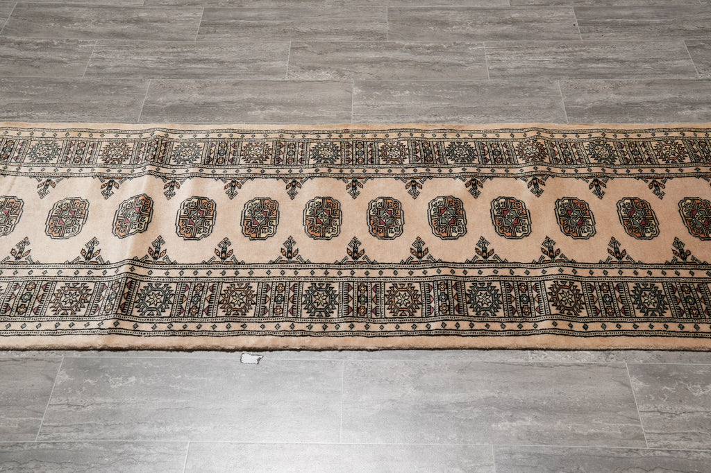 2.6 x 15.8 Beige Bokhara Rug Handmade in Pakistan #F-4636