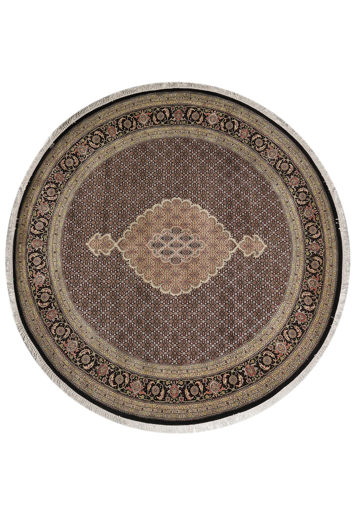 8 x 8 Feet Round Quality Wool and Silk Mahi Tabriz Rug Sale Invemtory Clearance