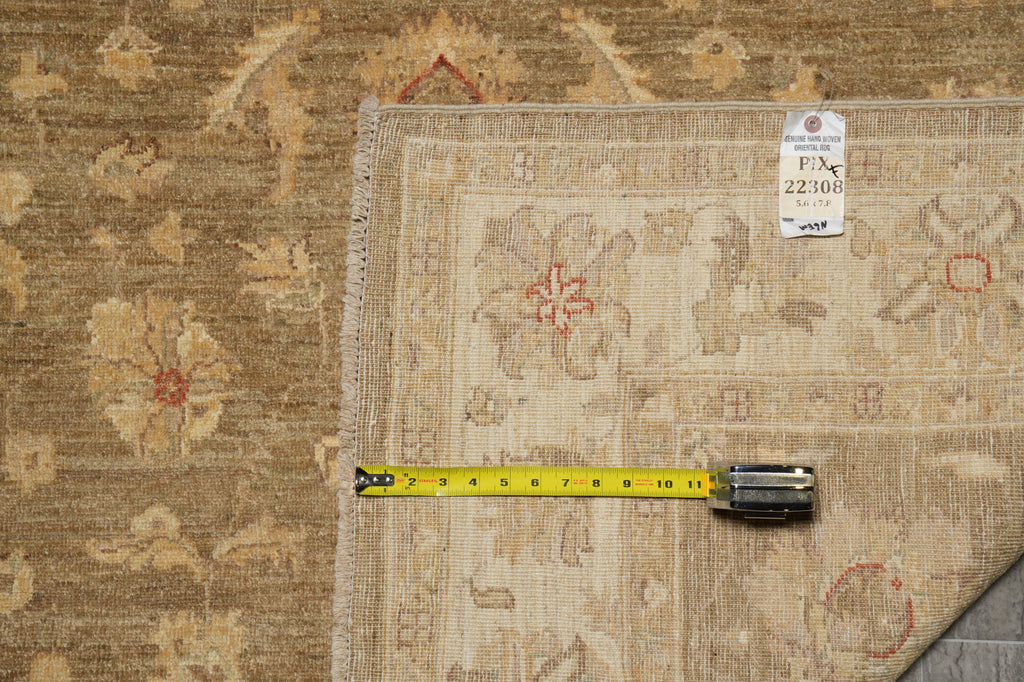 5.6 x 7.8 Chobi Peshawar Ghazni Wool Rug Sage Gray #PIX-22308