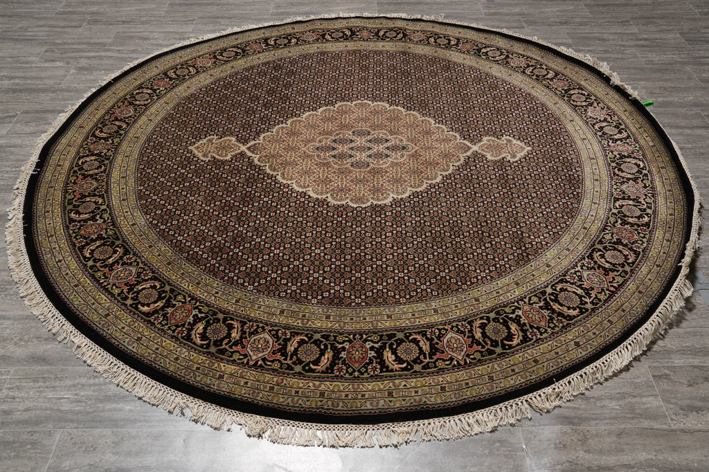 8 x 8 Feet Round Quality Wool and Silk Mahi Tabriz Rug Sale Invemtory Clearance #F-4641