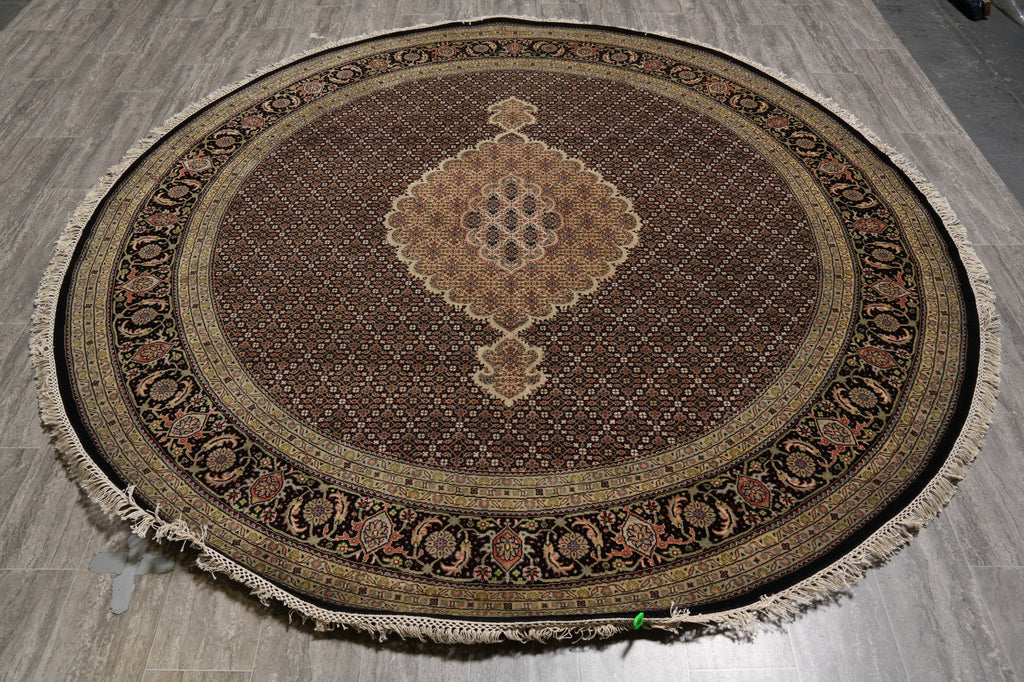 8 x 8 Feet Round Quality Wool and Silk Mahi Tabriz Rug Sale Invemtory Clearance #F-4641