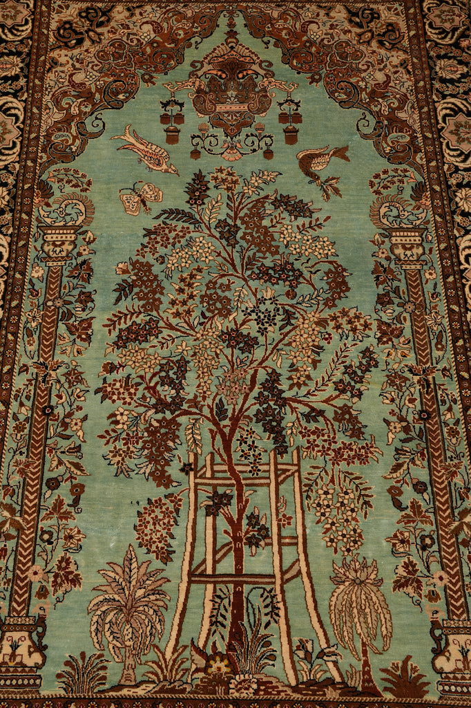 3.7 x 5.9 Green Silk Rug Authentic Persian Qom Carpet #LA-53273
