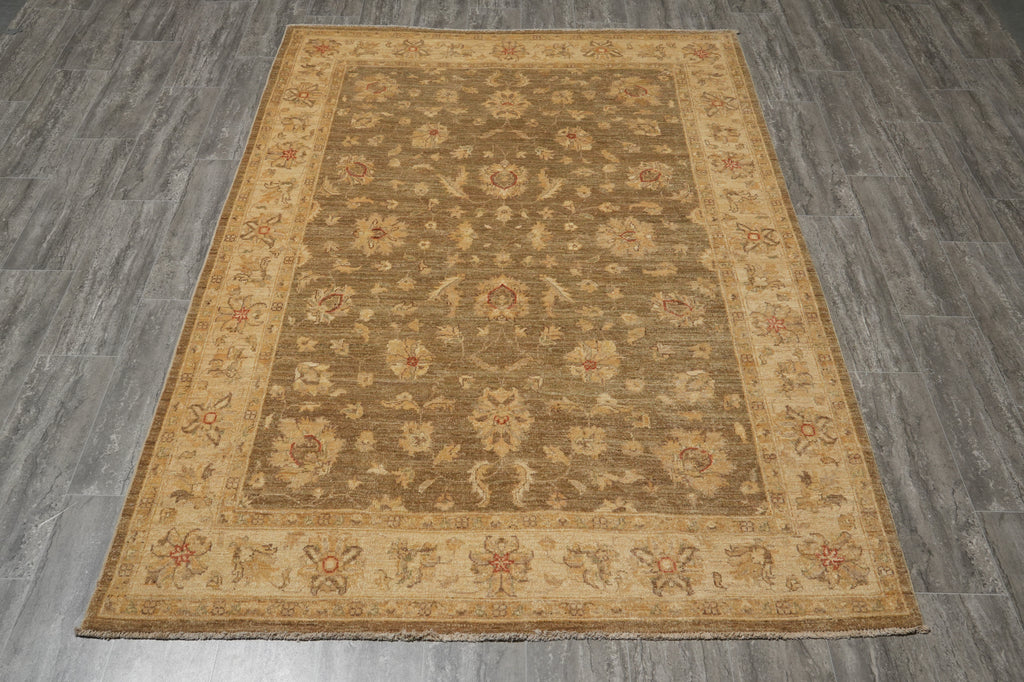 5.6 x 7.8 Chobi Peshawar Ghazni Wool Rug Sage Gray #PIX-22308