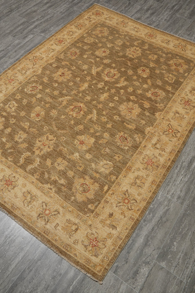 5.6 x 7.8 Chobi Peshawar Ghazni Wool Rug Sage Gray #PIX-22308