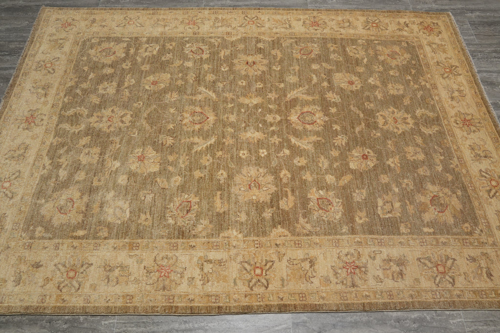 5.6 x 7.8 Chobi Peshawar Ghazni Wool Rug Sage Gray #PIX-22308