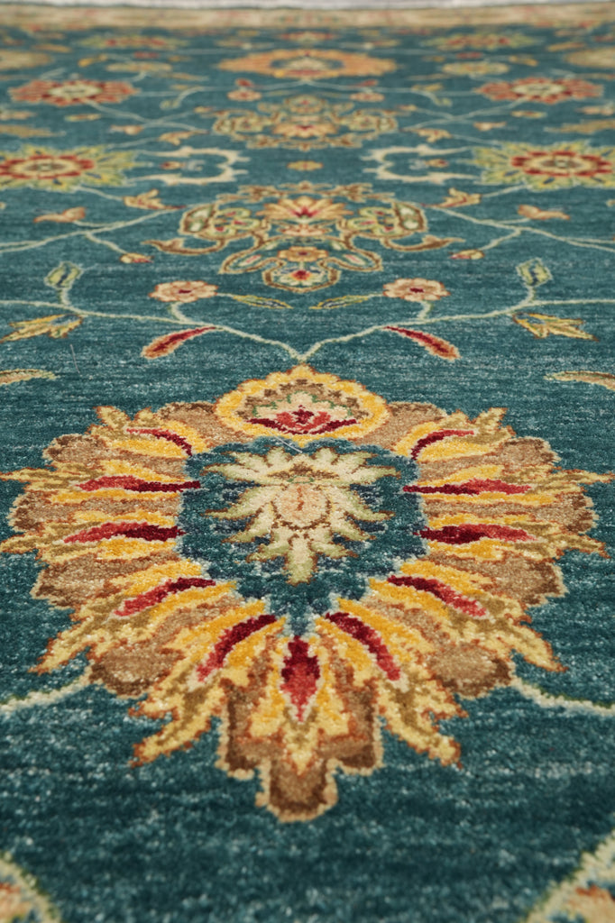 8.9 x 11.7 Quality Wool Handmade Rug Teal Green Blue #PIX-804-105