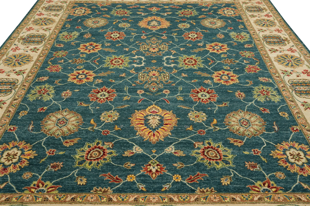 8.9 x 11.7 Quality Wool Handmade Rug Teal Green Blue #PIX-804-105