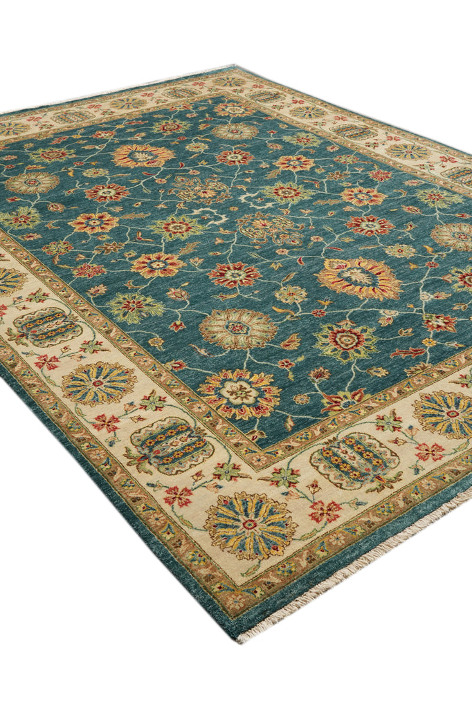 8.9 x 11.7 Quality Wool Handmade Rug Teal Green Blue #PIX-804-105