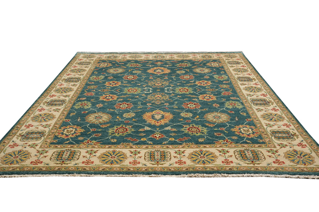 8.9 x 11.7 Quality Wool Handmade Rug Teal Green Blue #PIX-804-105