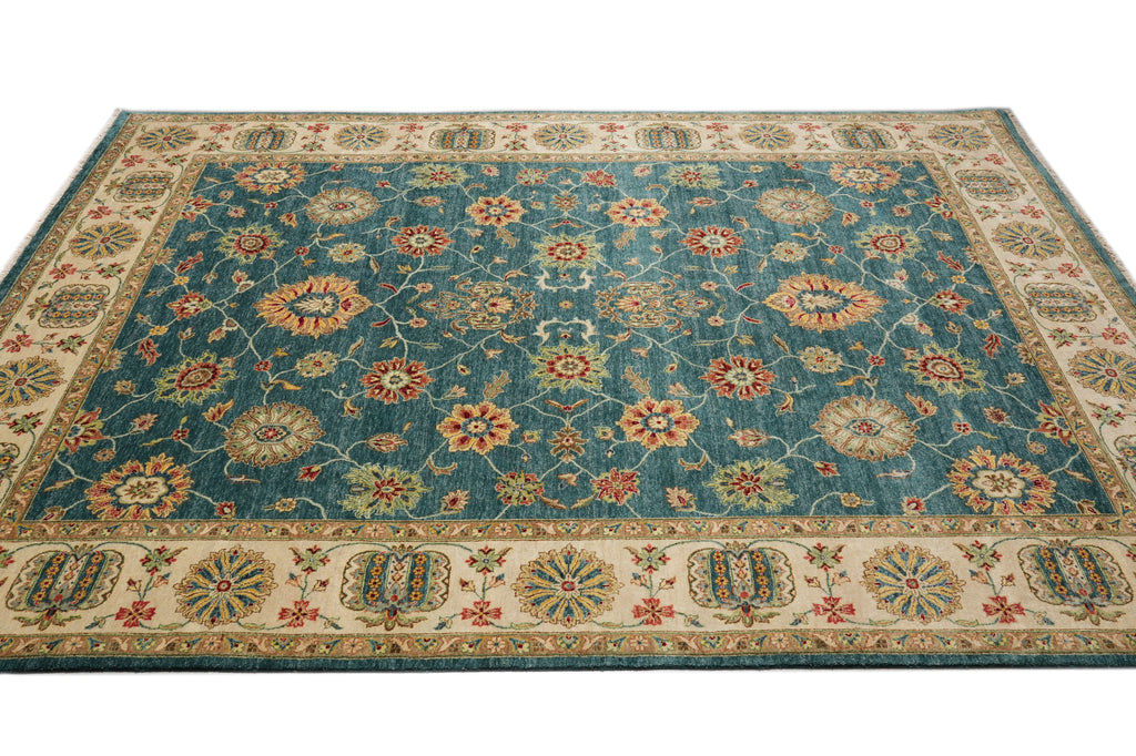 8.9 x 11.7 Quality Wool Handmade Rug Teal Green Blue #PIX-804-105