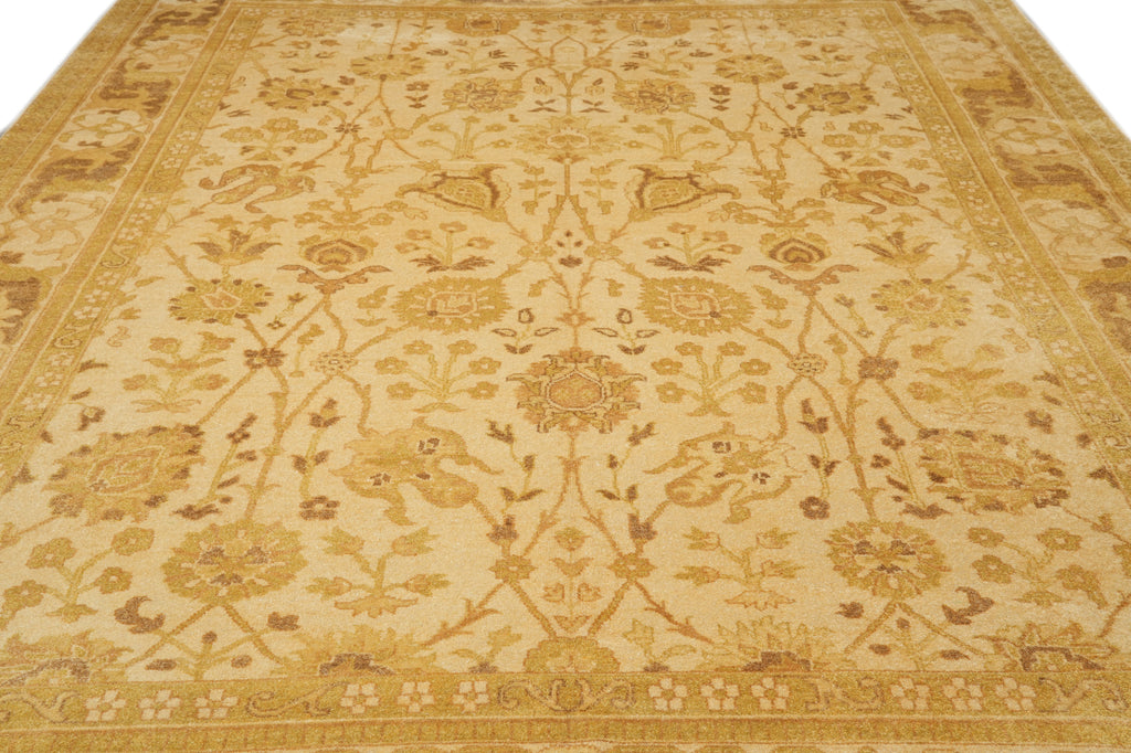 9.5 x 11.11 Golden Hand-knotted Agra Rug #PIX-12221