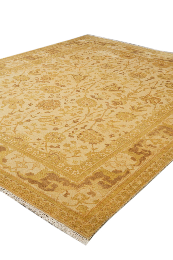 9.5 x 11.11 Golden Hand-knotted Agra Rug #PIX-12221