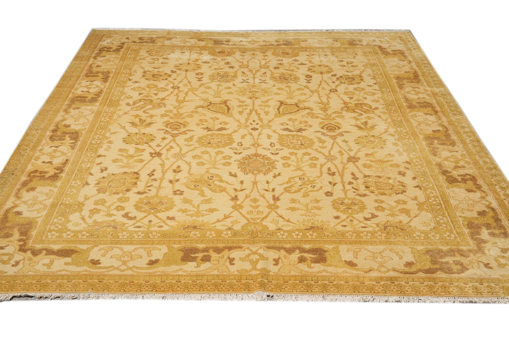 9.5 x 11.11 Golden Hand-knotted Agra Rug #PIX-12221
