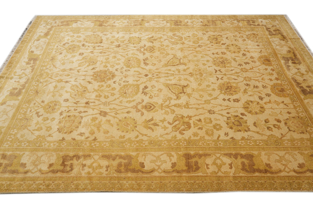 9.5 x 11.11 Golden Hand-knotted Agra Rug #PIX-12221