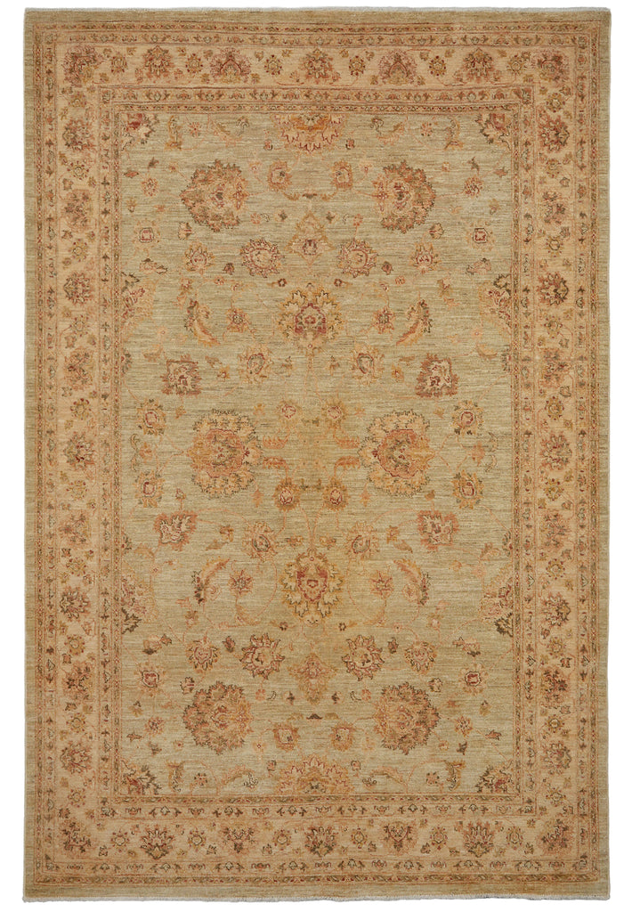 6.5 x 9.7 Quality Natural Wool Handmade Ziglar Agra Rug Green Gold #F-6434